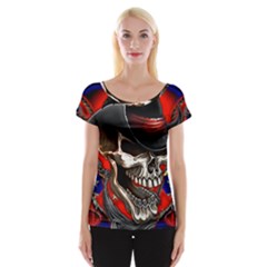 Confederate Flag Usa America United States Csa Civil War Rebel Dixie Military Poster Skull Women s Cap Sleeve Top