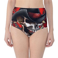 Confederate Flag Usa America United States Csa Civil War Rebel Dixie Military Poster Skull High-Waist Bikini Bottoms