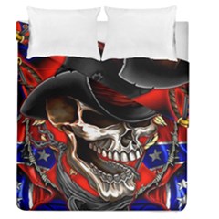 Confederate Flag Usa America United States Csa Civil War Rebel Dixie Military Poster Skull Duvet Cover Double Side (Queen Size)