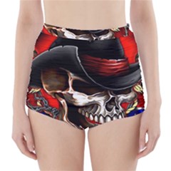 Confederate Flag Usa America United States Csa Civil War Rebel Dixie Military Poster Skull High-Waisted Bikini Bottoms