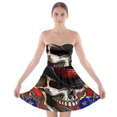 Confederate Flag Usa America United States Csa Civil War Rebel Dixie Military Poster Skull Strapless Bra Top Dress