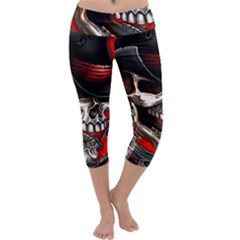 Confederate Flag Usa America United States Csa Civil War Rebel Dixie Military Poster Skull Capri Yoga Leggings