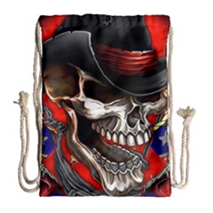 Confederate Flag Usa America United States Csa Civil War Rebel Dixie Military Poster Skull Drawstring Bag (Large)