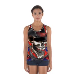 Confederate Flag Usa America United States Csa Civil War Rebel Dixie Military Poster Skull Women s Sport Tank Top 