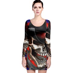 Confederate Flag Usa America United States Csa Civil War Rebel Dixie Military Poster Skull Long Sleeve Velvet Bodycon Dress