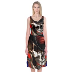 Confederate Flag Usa America United States Csa Civil War Rebel Dixie Military Poster Skull Midi Sleeveless Dress