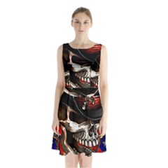 Confederate Flag Usa America United States Csa Civil War Rebel Dixie Military Poster Skull Sleeveless Chiffon Waist Tie Dress