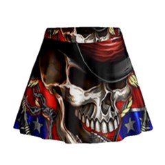 Confederate Flag Usa America United States Csa Civil War Rebel Dixie Military Poster Skull Mini Flare Skirt