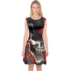 Confederate Flag Usa America United States Csa Civil War Rebel Dixie Military Poster Skull Capsleeve Midi Dress