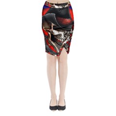 Confederate Flag Usa America United States Csa Civil War Rebel Dixie Military Poster Skull Midi Wrap Pencil Skirt