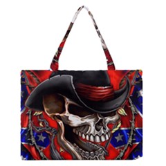 Confederate Flag Usa America United States Csa Civil War Rebel Dixie Military Poster Skull Medium Zipper Tote Bag