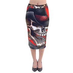 Confederate Flag Usa America United States Csa Civil War Rebel Dixie Military Poster Skull Velvet Midi Pencil Skirt