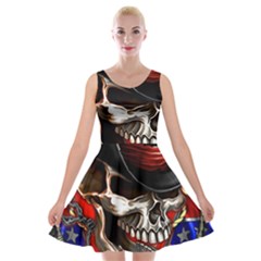 Confederate Flag Usa America United States Csa Civil War Rebel Dixie Military Poster Skull Velvet Skater Dress