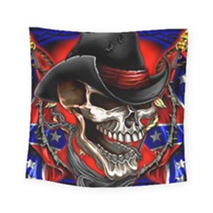 Confederate Flag Usa America United States Csa Civil War Rebel Dixie Military Poster Skull Square Tapestry (Small)