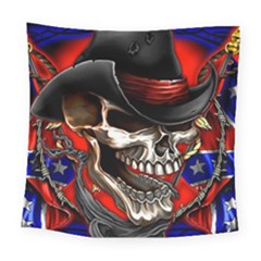 Confederate Flag Usa America United States Csa Civil War Rebel Dixie Military Poster Skull Square Tapestry (Large)