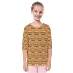 Delicious Burger Pattern Kids  Quarter Sleeve Raglan Tee