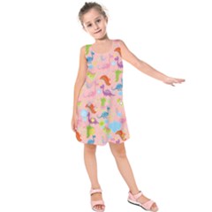 Pink Dinosaurs Kids  Sleeveless Dress by PattyVilleDesigns