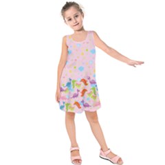 Light Pink Dinosaurs Kids  Sleeveless Dress