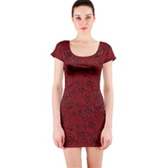 Red Roses Field Short Sleeve Bodycon Dress