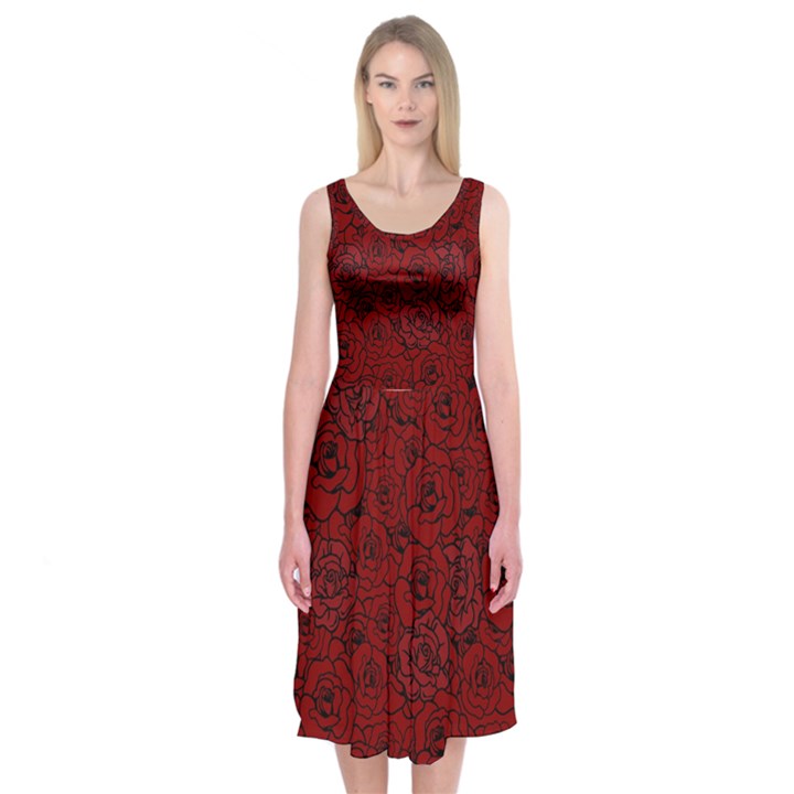 Red Roses Field Midi Sleeveless Dress