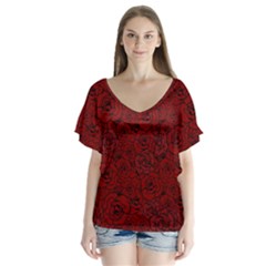 Red Roses Field Flutter Sleeve Top by designworld65