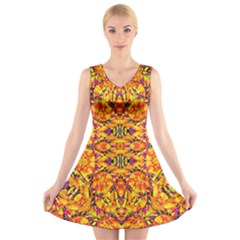 Colorful Vibrant Ornate V-neck Sleeveless Skater Dress by dflcprintsclothing