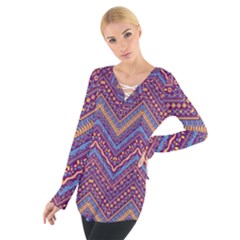 Colorful Ethnic Background With Zig Zag Pattern Design Women s Tie Up Tee by TastefulDesigns