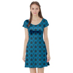 Lion Vs Gazelle Damask In Teal Short Sleeve Skater Dress