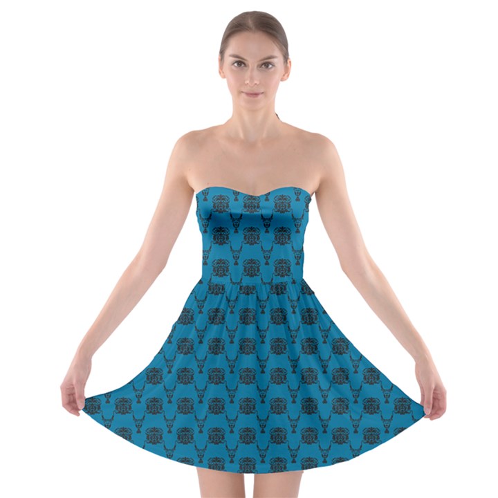 Lion vs Gazelle Damask in Teal Strapless Bra Top Dress