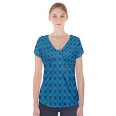 Lion Vs Gazelle Damask In Teal Short Sleeve Front Detail Top by emilyzragz