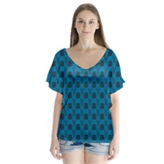 Lion Vs Gazelle Damask In Teal Flutter Sleeve Top by emilyzragz