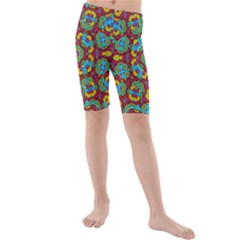 Geometric Multicolored Print Kids  Mid Length Swim Shorts