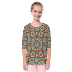 Geometric Multicolored Print Kids  Quarter Sleeve Raglan Tee