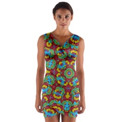 Geometric Multicolored Print Wrap Front Bodycon Dress