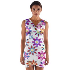 Colorful Flowers Abstract  Wrap Front Bodycon Dress