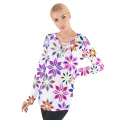 Colorful Flowers Abstract  Women s Tie Up Tee by GabriellaDavid