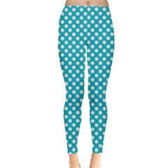 Sleeping Kitties Polka Dots Teal Leggings 