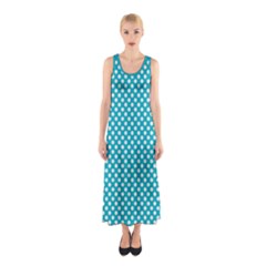 Sleeping Kitties Polka Dots Teal Sleeveless Maxi Dress