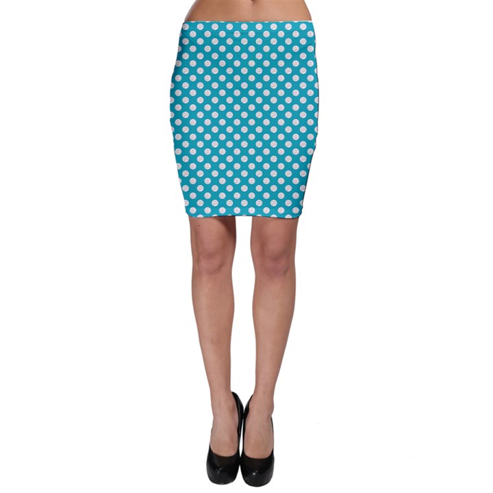 Sleeping Kitties Polka Dots Teal Bodycon Skirt