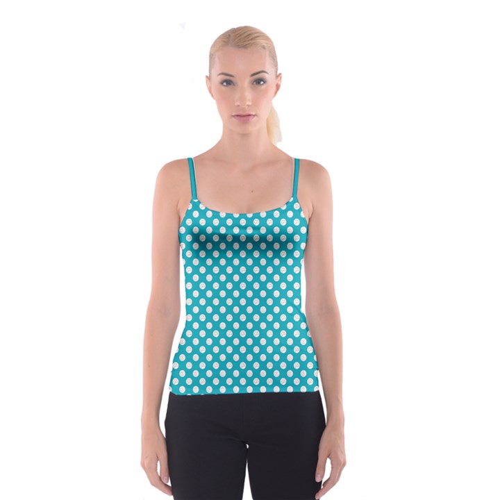 Sleeping Kitties Polka Dots Teal Spaghetti Strap Top