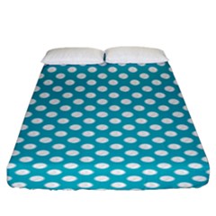 Sleeping Kitties Polka Dots Teal Fitted Sheet (king Size) by emilyzragz