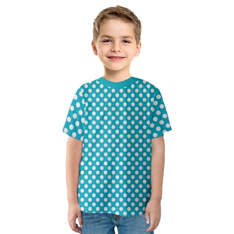 Sleeping Kitties Polka Dots Teal Kids  Sport Mesh Tee by emilyzragz