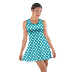 Sleeping Kitties Polka Dots Teal Cotton Racerback Dress