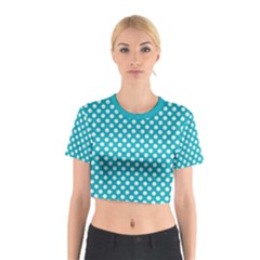 Sleeping Kitties Polka Dots Teal Cotton Crop Top by emilyzragz