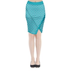 Sleeping Kitties Polka Dots Teal Midi Wrap Pencil Skirt