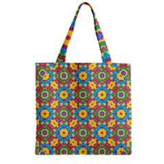 Geometric Multicolored Print Zipper Grocery Tote Bag