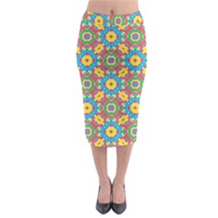 Geometric Check Multicolored Pattern Midi Pencil Skirt