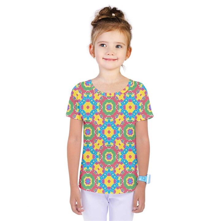 Geometric Check Multicolored Pattern Kids  One Piece Tee