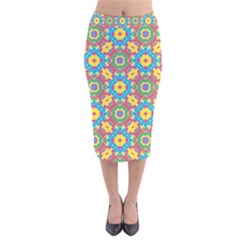 Geometric Check Multicolored Pattern Velvet Midi Pencil Skirt by dflcprintsclothing