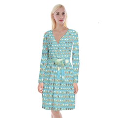 Assorted Birds Pattern Long Sleeve Velvet Front Wrap Dress